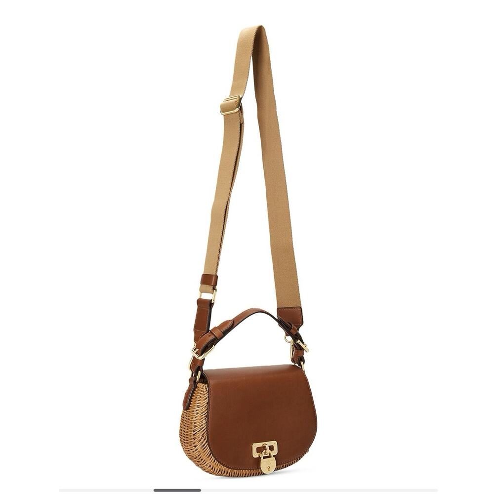Lauren Ralph Lauren Tanner Rattan Small Crossbody Bag Wicker Brown.